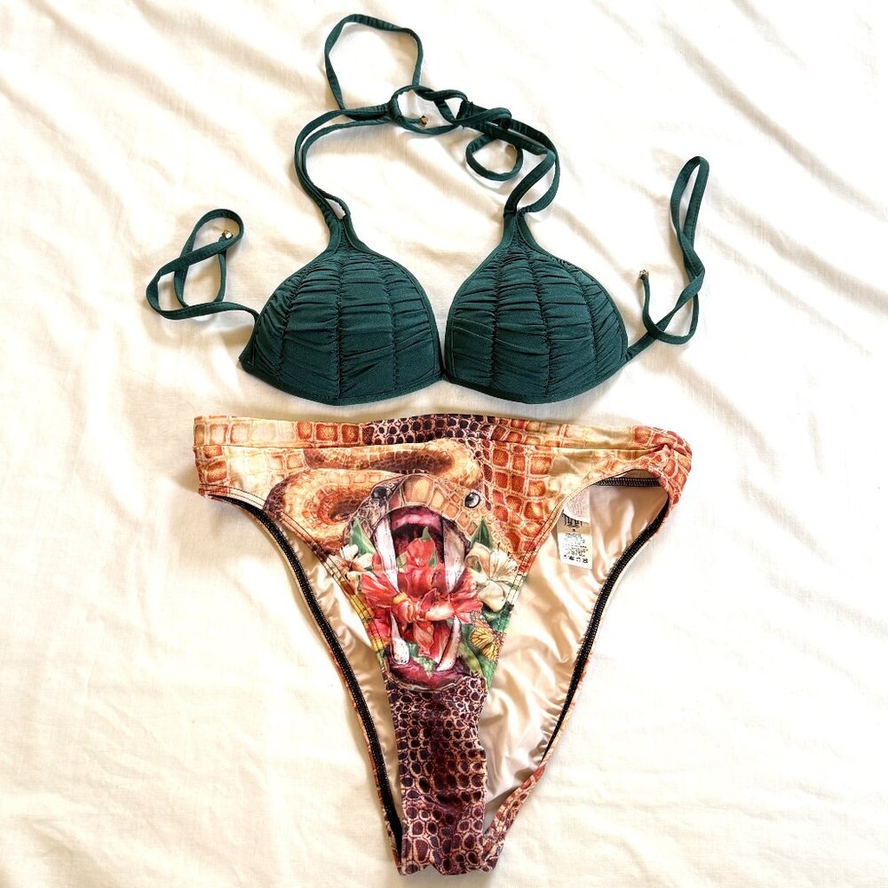 HAH | Hot-As-Hell Despi Women Green Snake Print Swimsuit Bikini Small